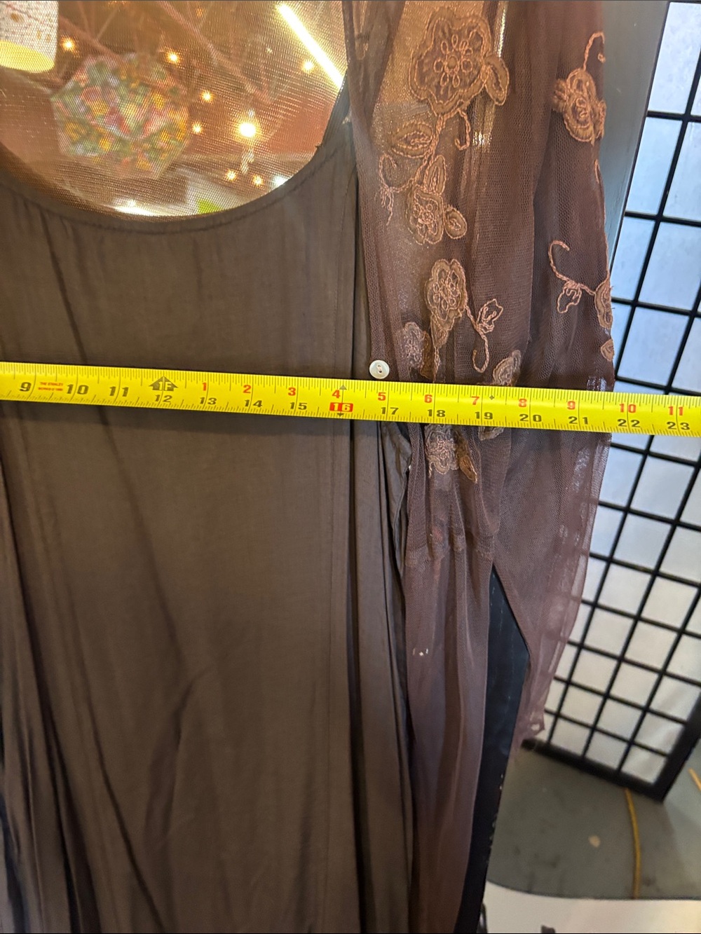 April Cornell Brown Sheer Embroidered Long Robe with Slip - Picture 6 of 7